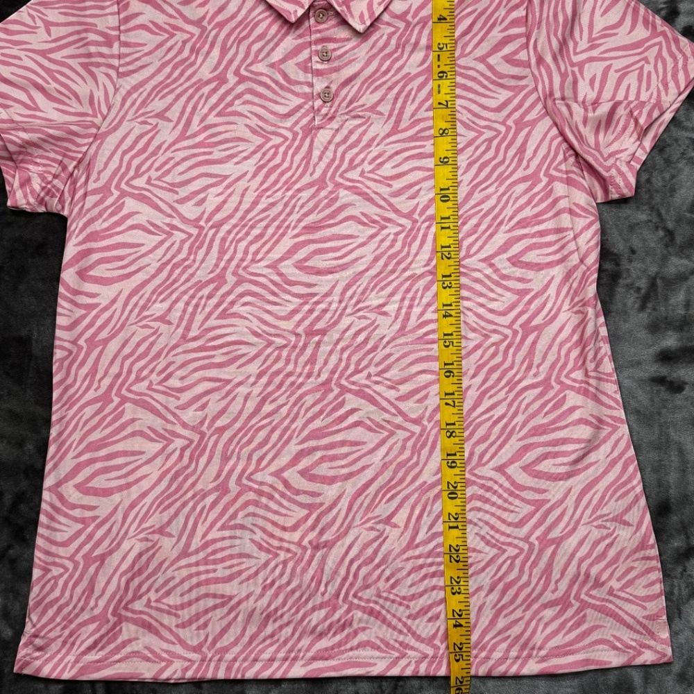 Classic OM Antigua Pink Zebra Print Golf Polo Shirt Performance Medium - Picture 4 of 9